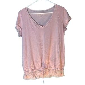 Lucky Brand Light Pink Lace Trim V-Neck Top